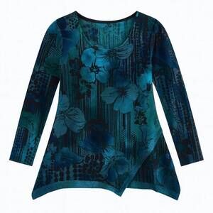 NEW KAMANA women's floral long sleeve tunic in teal